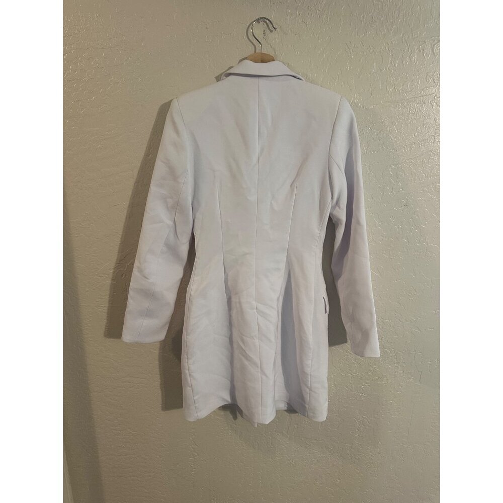Y Lichi White Cotton Two Button Plunge V Neck Long Blazer Professional Dress - Picture 13 of 14